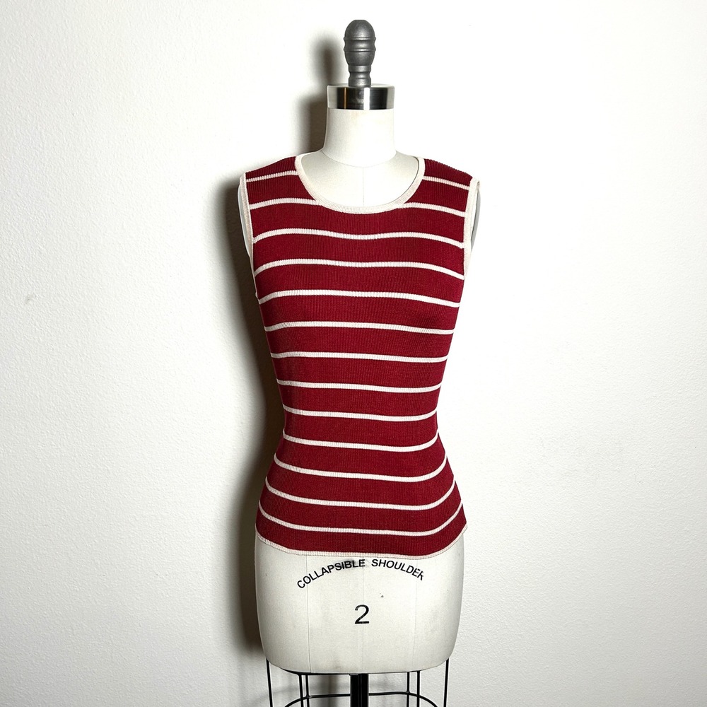 Talbots Red White 100% Silk Striped Ribbed Knit Shell Tank Top Women Size S PS